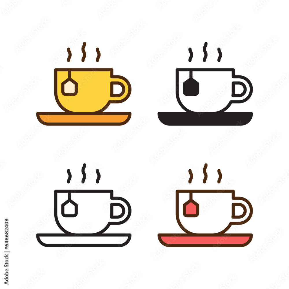 hot tea cup icon in 4 style: flat, glyph, outline, duotone hot tea cup icon in 4 style: flat, glyph, outline, duotone