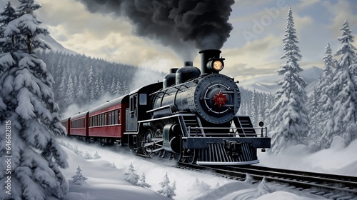 The winter snow travel scene with a steam train ride.