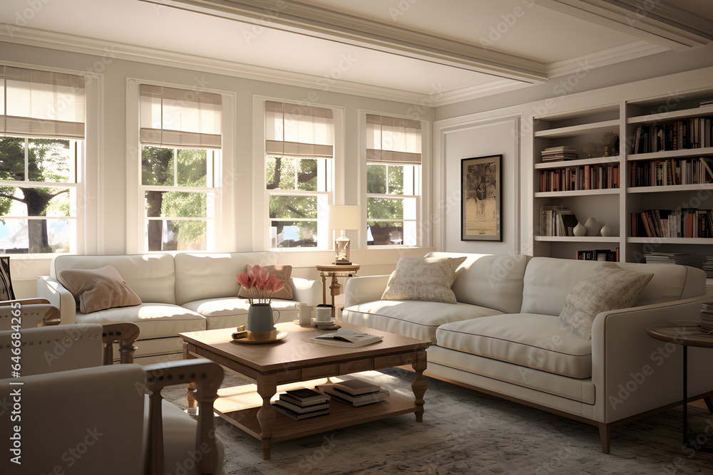 Fototapeta premium Transitional style interior design,living room,soft daylight.