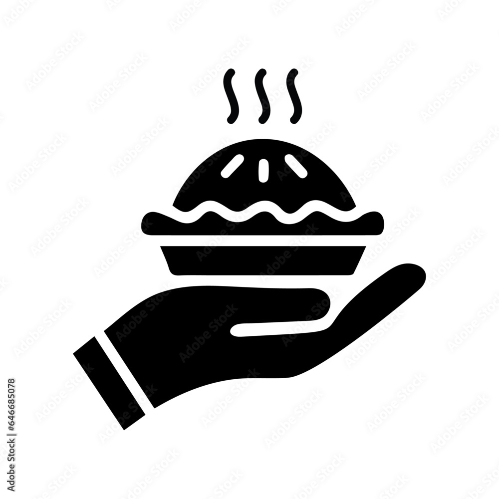 Burger and cake logo icon, black and white. Food day icon design. Hand hold up burger and cake . Burger and cake logo icon, black and white. Food day icon design. Hand hold up burger and cake .