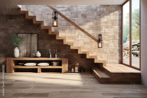 cozy entrance hall with staircase and light natural materials