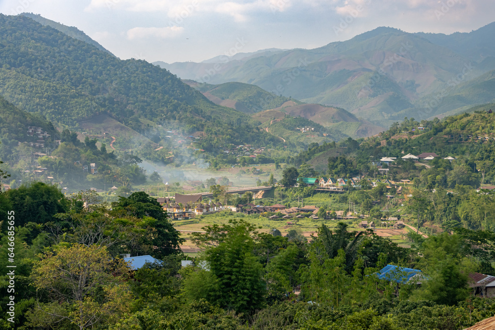A view of a valley in the tropical nature of northern Thailand