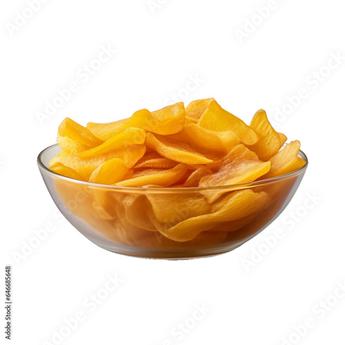 Dried mango slices in a bowl photograph, transparent object