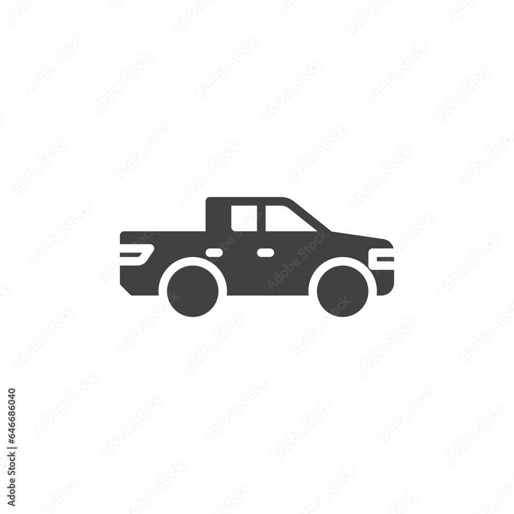 Pickup truck side view vector icon
