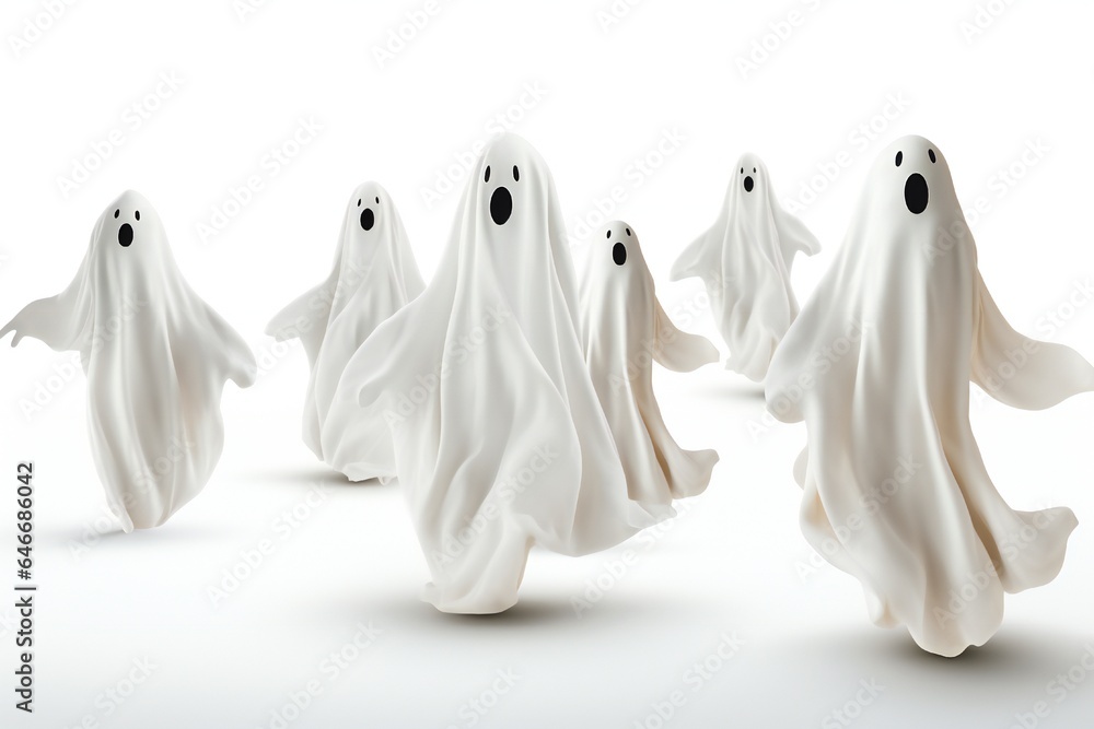 White Halloween ghosts isolated on white background Generative AI White Halloween ghosts isolated on white background Generative AI