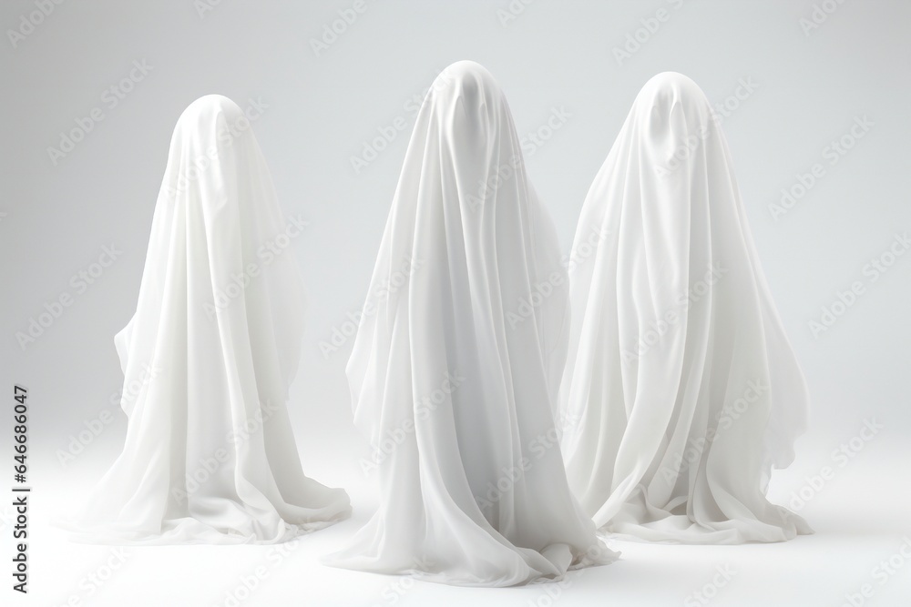 White Halloween ghosts isolated on white background Generative AI White Halloween ghosts isolated on white background Generative AI