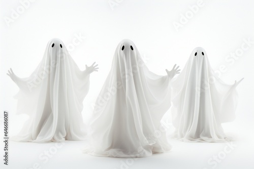 White Halloween ghosts isolated on white background Generative AI