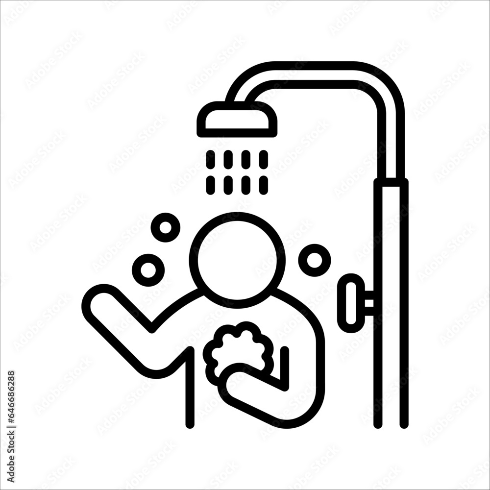 Shower outline icon. linear style sign for mobile concept and web design. vector illustration on white background Shower outline icon. linear style sign for mobile concept and web design. vector illustration on white background