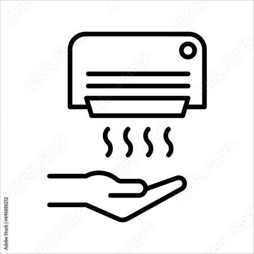 Hands under hand dryer. Thin line icon. Restroom equipment. vector illustration on white background