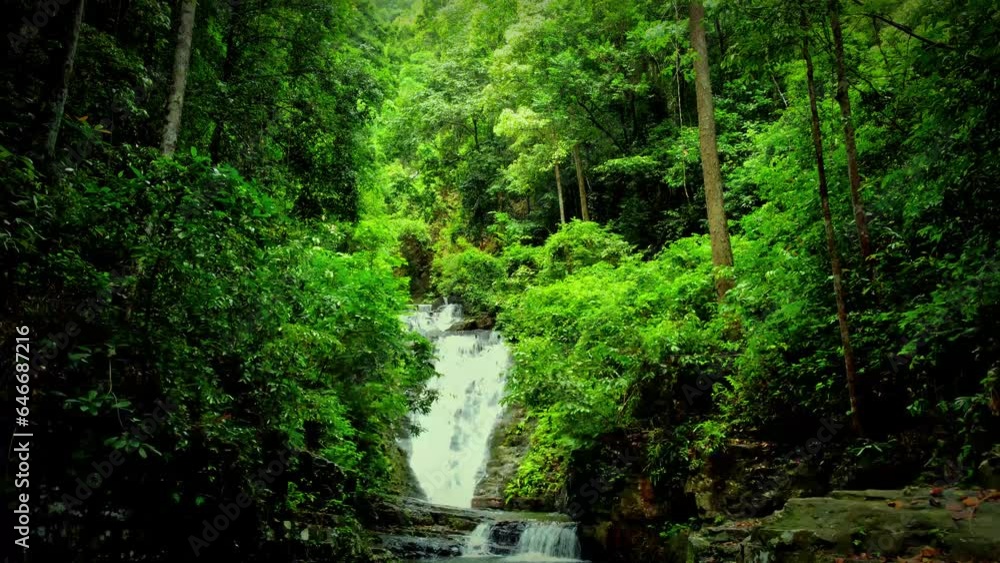 Aerial view of a waterfall in the forest in Thailand Aerial view of a waterfall in the forest in Thailand