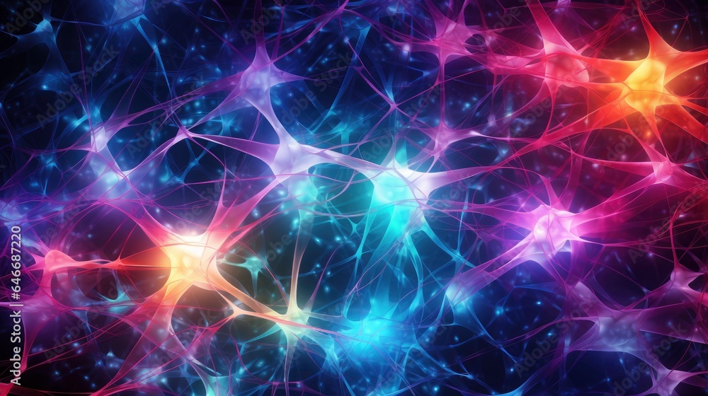 An abstract network of interconnected neurons and synapses in vibrant, pulsating colors, representing the complexity of the human brain. An abstract network of interconnected neurons and synapses in vibrant, pulsating colors, representing the complexity of the human brain.