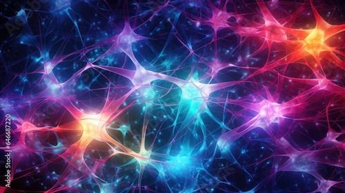 An abstract network of interconnected neurons and synapses in vibrant, pulsating colors, representing the complexity of the human brain.