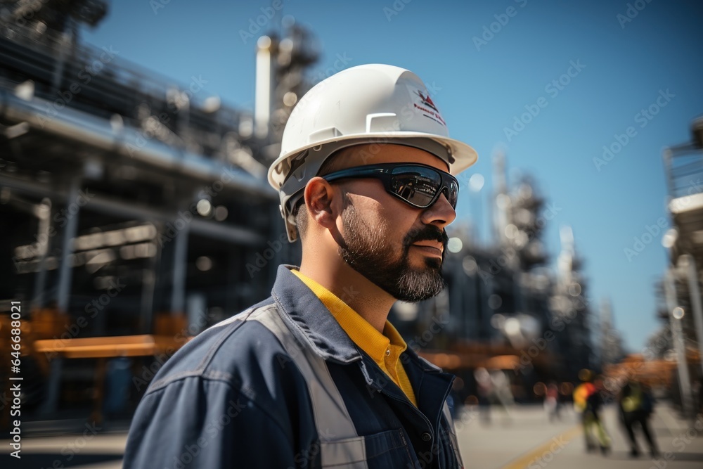 Engineers working at an oil industrial factory refinery
