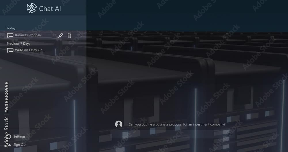 Chat ai logo and conversation text over data processing on computer servers Chat ai logo and conversation text over data processing on computer servers