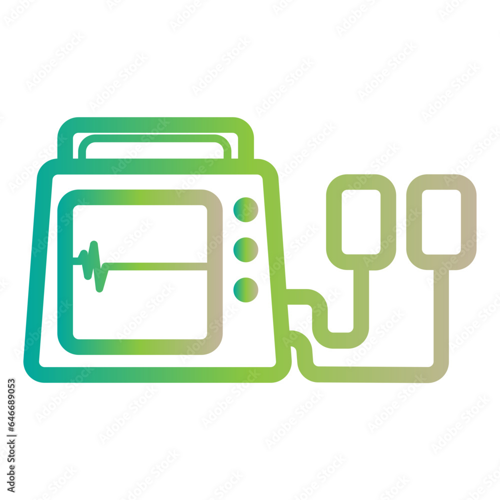 Heart defibrillator graient vector icon. Electro shock machine for life saving, rescue. Medical equipment symbol Heart defibrillator graient vector icon. Electro shock machine for life saving, rescue. Medical equipment symbol