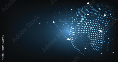 Communication and Global high-speed wireless internet wifi connection concept.Social network communication and Network connections on a futuristic dark blue background.	
