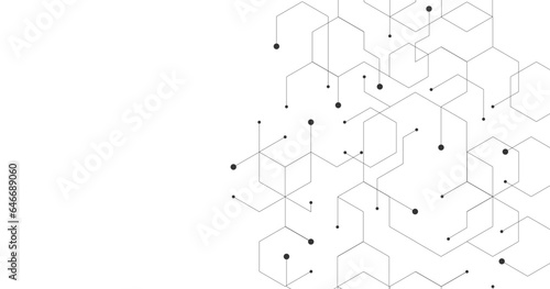 Technology black hexagon diagram concept. High-tech hexagon geometric connection system.Vector abstract technology on a white background. 
