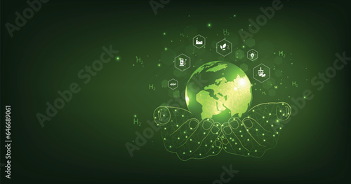 Hydrogen(H2) is clean ecological energy. Clean hydrogen energy concept. eco-friendly industry and alternative energy. Reducing greenhouse gas emissions.	