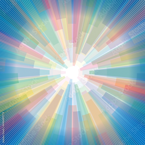 放射するカラフルで眩い光線のイメージ　壁紙　背景
