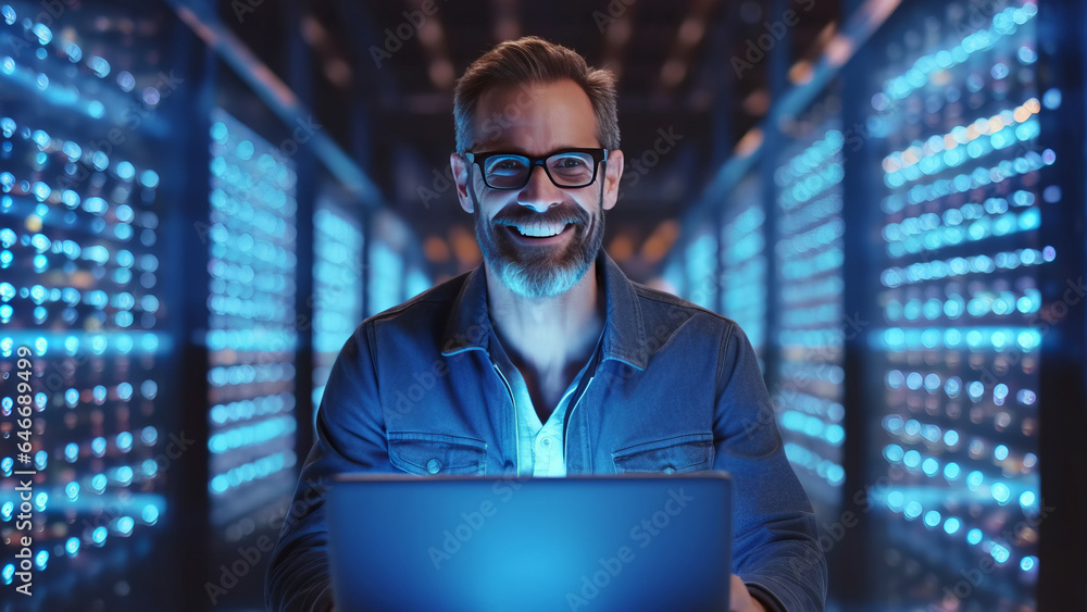 IT Engineer Works on a Laptop Computer. IT Engineer Works on a Laptop Computer.