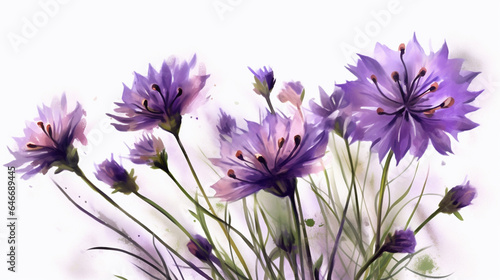 Bouquet of purple cornflowers on a white background. generative ai