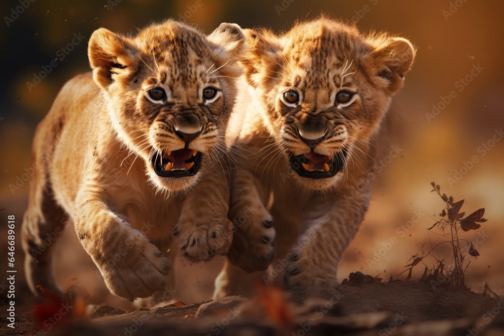 lioness with small lion cubs close-up. wild animals. generative ai. lioness with small lion cubs close-up. wild animals. generative ai.