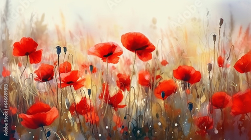 poppies in the meadow. Digital painting of flowers. generative ai photo
