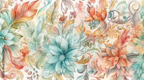 Watercolor floral seamless pattern. Hand drawn illustration. generative ai