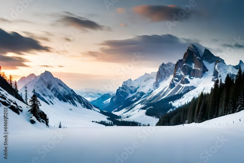 sunset in the snow covered mountains © Aansa