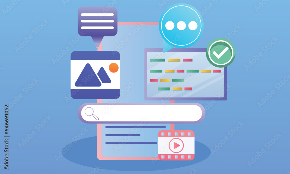 SEO Optimization, Stock Trading.on blue background.Vector Design Illustration. SEO Optimization, Stock Trading.on blue background.Vector Design Illustration.