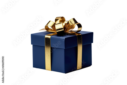 Dark Blue Christmas gift box, Dark Blue and gold gift box isolated PNG © JetHuynh
