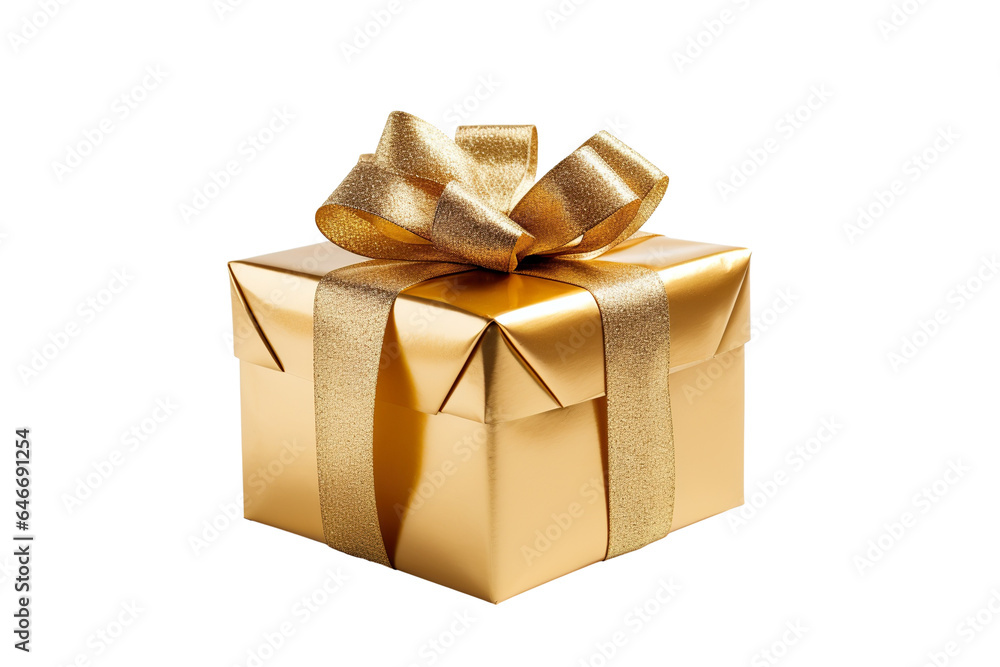 Obraz premium A Golden Christmas gift box isolated PNG