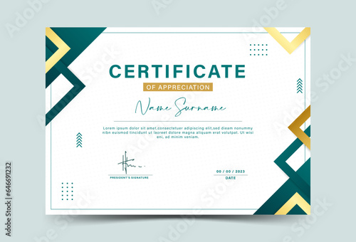 Dark green and gold geometric effect achievement certificate template Vector blank design. eps 10