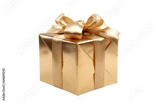A Golden Christmas gift box isolated PNG © JetHuynh