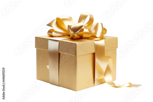 A Golden Christmas gift box isolated PNG