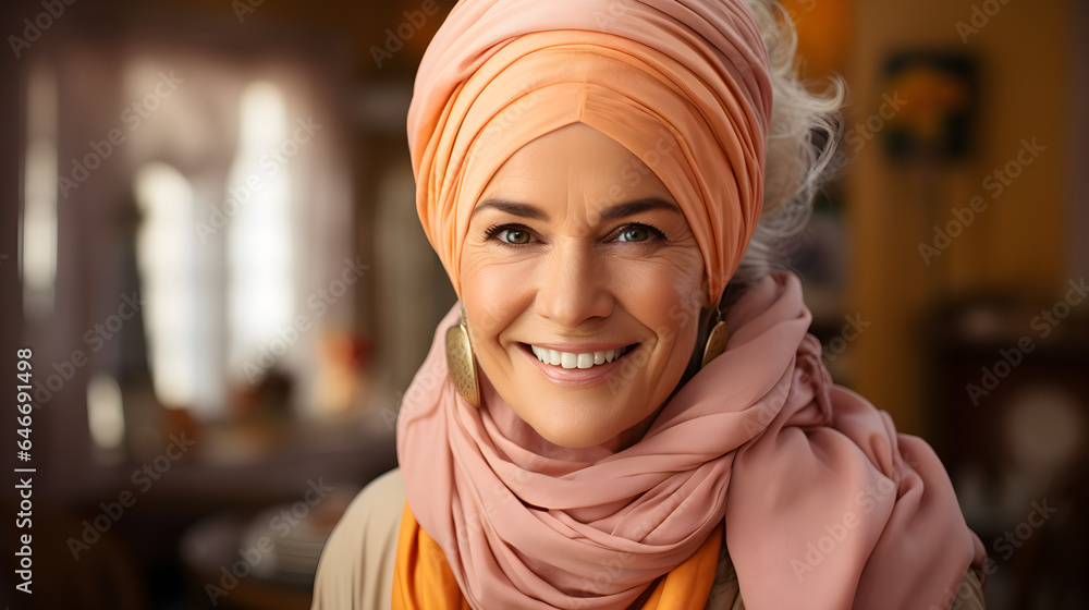 Beautiful middle-aged woman with turban on her head Beautiful middle-aged woman with turban on her head