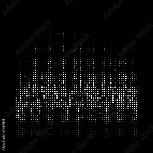 White grunge halftone dots gradient texture background. Black and white random circle dots pattern. Spotted vector illustration