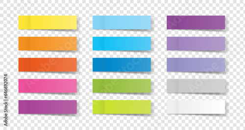 Collection of colorful note papers or post stickers or post notes with curled corner ready for your message on transparent background. vector design.