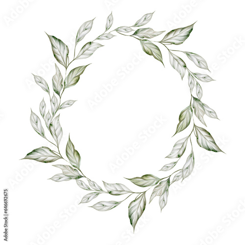 Watercolor wreath with leaves. Illustration