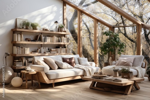 cozy reading room with light natural materials