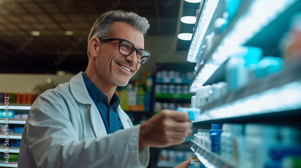 A Man Choosing to Buy Medicine Browsing through the Shelf.generative ai A Man Choosing to Buy Medicine Browsing through the Shelf.generative ai