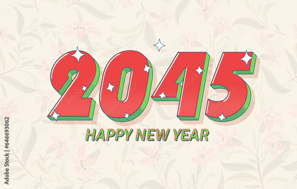 Happy New Year 2045 Numbers Written In a Red Bold Font On Floral Background.