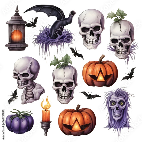 colored pencil set of halloween element vector illustration
