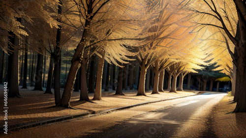 Mystical Winter Avenue Illuminated by Warm Lights - A Surreal Journey through an Enchanted Night, ImageTitle, WinterScene, WarmIllumination, NightPhotography, EnchantedAvenue, SurrealJourney
 photo
