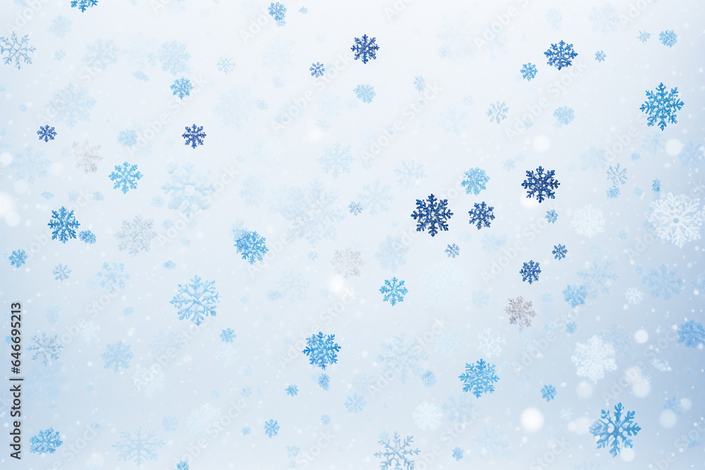 The wallpaper of white, blue background with many snowflakes in various sizes, details and patterns of the winter season for decoration, seasonal cards, ads, banners, and others. AI generated, The wallpaper of white, blue background with many snowflakes in various sizes, details and patterns of the winter season for decoration, seasonal cards, ads, banners, and others. AI generated,