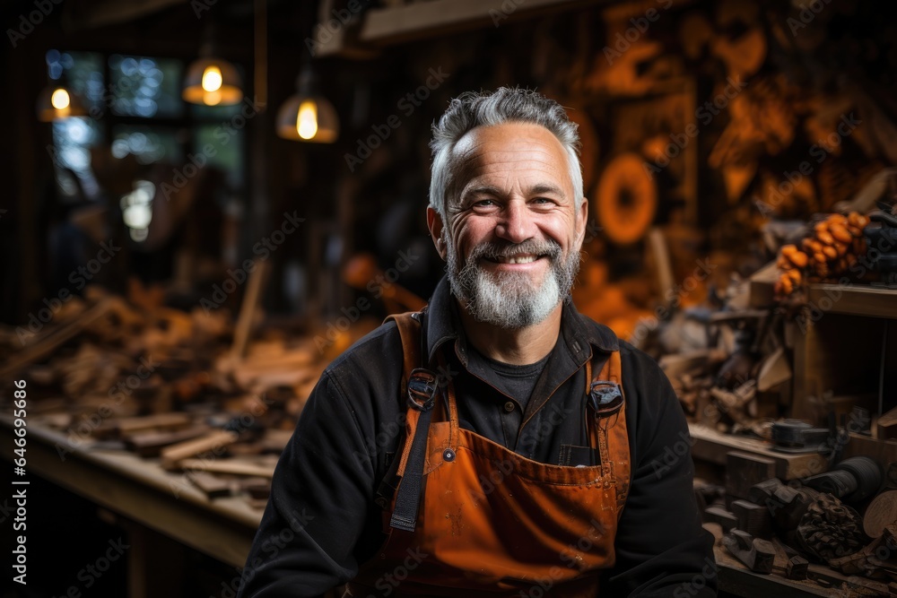 Portrait of male carpenter in wood shop Portrait of male carpenter in wood shop