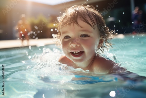 Little girl swimming in the pool.