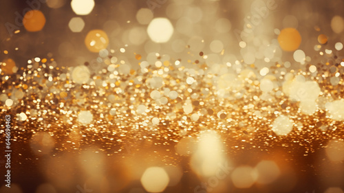 Blurred abstract gold bokeh on black background. Christmas and New Year concept. Ideal for backdrop