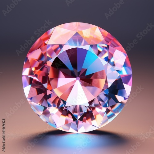 Round cut multicolor diamond crystal, shiny, faceted,