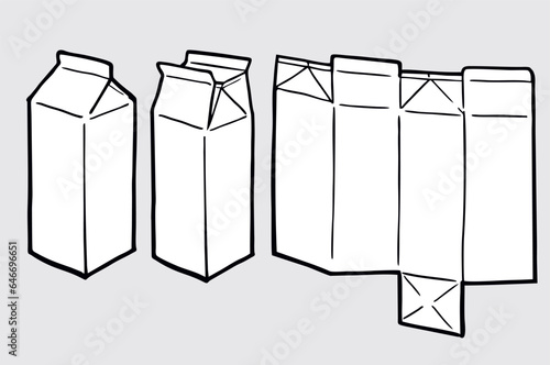 Juice box and milk box package set illustration, vector